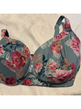 Cacique Lightly Lined Full Coverage Bra Floral Underwire Womens 42J Colorful New